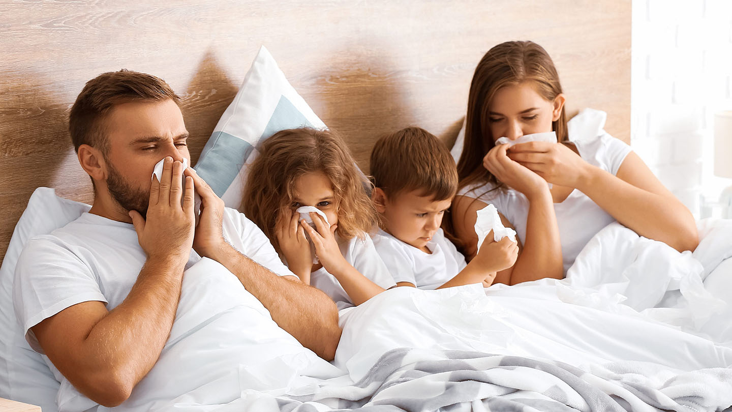 Familje e sëmurë, ftohje, grip.
